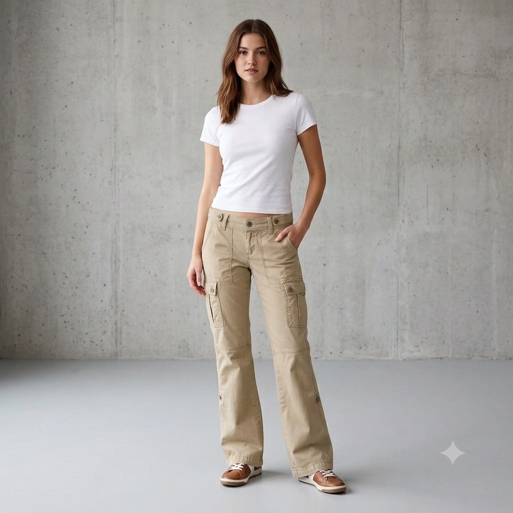 Banana Republic Cargo Chino Pants Women 2 Khaki Tan Roll Tab Utility Straight